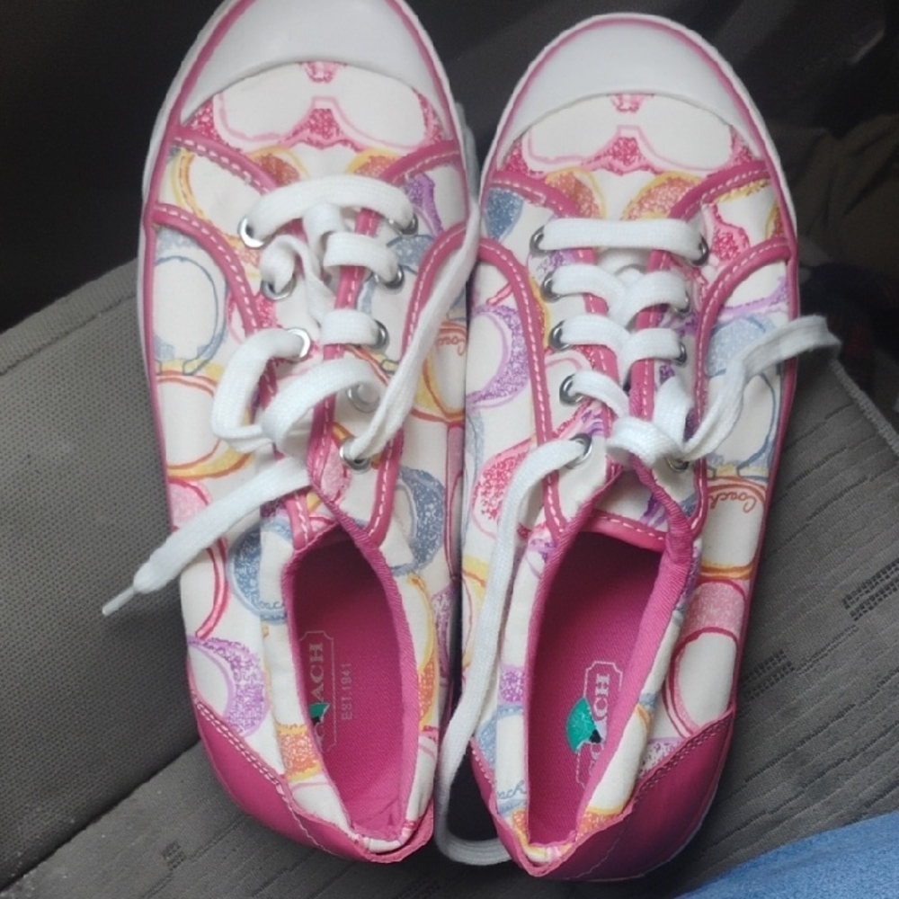 Coach Pink and White Sneakers Casual Low-Top